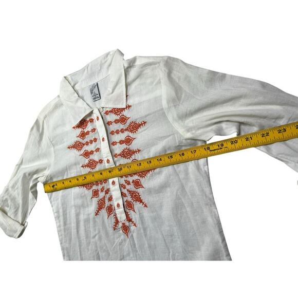 Prana Leta Tunic Top Blouse Cover Up Long Sleeve - White Embroidered Orange - XS - Picture 7 of 7